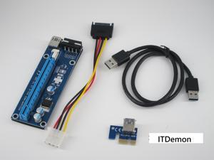 PCI-E Express 16x to 1x Powered Riser Card w/ 60cm USB3.0 Cable & MOLEX to SATA Power Cable - GPU Riser Extender Cable (Mining Cable) PCI-E Express 16x to 1x Powered Riser Card w/ 60cm USB3.0 Cable & MOLEX to SATA Power Cable - GPU Riser Extender Cable (Mining Cable)