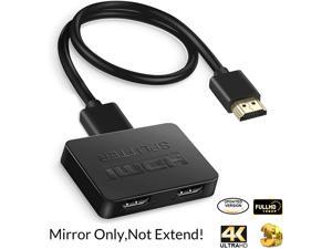 HDMI Splitter 1 in 2 Out, 4K HDMI Splitter for Dual Monitors Duplicate/Mirror Only, 1x2 HDMI Splitter 1 to 2 Amplifier for Full HD 1080P 3D with HDMI Cable (1 Source onto 2 Displays)
