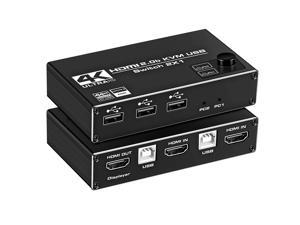 HDMI KVM Switch, 4K@60Hz 2x1 HDMI2.0 Ports + 3X USB KVM Ports, Share 2 Computers to one UHD Monitor, Support Wireless Keyboard and Mouse, USB Disk, Printer, USB Camera (Included 2 USB Cable)