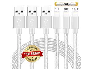 YXwin Lightning Cable 3Pack 3FT 6FT 10FT Nylon Braided Certified iPhone Cable USB Cord Charging Charger for iPhone X, 8, 8 Plus, 7, 7 Plus, 6s, 6s Plus, 6, 6 Plus, SE, iPad (Silver) YXwin Lightning Cable 3Pack 3FT 6FT 10FT Nylon Braided Certified iPhone Cable USB Cord Charging Charger for iPhone X, 8, 8 Plus, 7, 7 Plus, 6s, 6s Plus, 6, 6 Plus, SE, iPad (Silver)