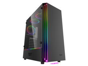 darkFlash J11 Black ATX Mid-Tower Desktop Gaming Case USB 3.0 Ports w/ 1x 120mm LED MR12 RGB Fan Pre-Installed
