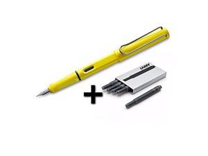 Lamy Safari Fountain Pen, Medium Nib + 5 Black Ink Cartridges (Yellow)