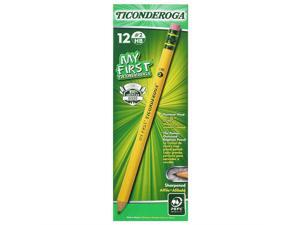 Ticonderoga Wood-Cased My First Pencils, 2 HB Soft, Pre-Sharpened, With Eraser, Yellow, 12 Count (33312) Ticonderoga Wood-Cased My First Pencils, 2 HB Soft, Pre-Sharpened, With Eraser, Yellow, 12 Count (33312)