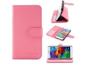 Samsung Galaxy S5 Case, Galaxy S5 Flip Case - Ruban PU Leather Folio Wallet Case Cover for Samsung Galaxy S5/Galaxy SV/Galaxy S V - Pink