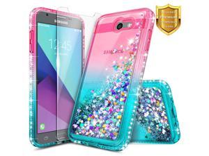 NageBee Samsung Galaxy J3 Luna Pro Case, J3 Emerge/J3 Prime/J3 Eclipse/J3 Mission/J3 2017/Sol 2/Amp Prime 2/Express Prime 2 w/[Screen Protector HD Clear] Glitter Liquid Girls Cute Case -Pink/Aqua
