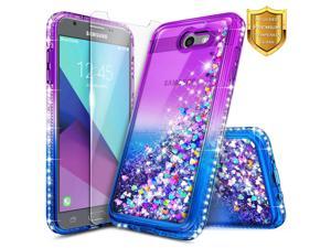 NageBee Samsung Galaxy J3 Luna Pro Case, J3 Emerge/J3 Prime/J3 Eclipse/J3 Mission/J3 2017/Sol 2/Amp Prime 2/Express Prime 2 w/[Tempered Glass Screen Protector] Glitter Liquid Cute Case -Purple/Blue