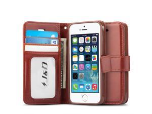 Lomogo iPhone 5S 5 SE Case Leather Wallet Case with Kickstand Card Holder Shockproof Flip Case Cover for Apple iPhone 5S 5 SE LOBFE150006 Brown 