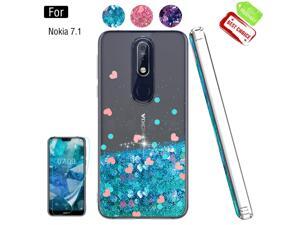 Nokia 7.1 Cases with Screen Protector for Girls Women, Luxury Bling Diamond Quicksand Liquid Clear TPU Protective Phone Case for Nokia 7.1 Blue Nokia 7.1 Cases with Screen Protector for Girls Women, Luxury Bling Diamond Quicksand Liquid Clear TPU Protective Phone Case for Nokia 7.1 Blue
