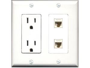 RiteAV - 15 Amp Power Outlet 2 Port Cat6 Ethernet White Decorative Wall Plate RiteAV - 15 Amp Power Outlet 2 Port Cat6 Ethernet White Decorative Wall Plate