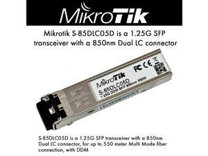 Mikrotik S-85DLC05D is a 1.25G SFP transceiver with a 850nm Dual LC Connector, for up to 550 Meter Multi Mode Fiber Connection, with DDM