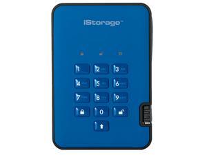 iStorage diskAshur2 SSD 2TB Blue - Secure portable solid state drive - Password protected, dust and water resistant, portable, military grade hardware encryption USB 3.2 IS-DA2-256-SSD-2000-BE