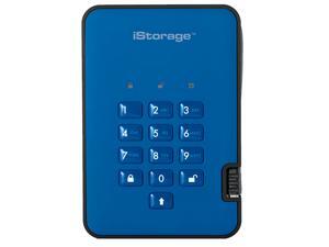 iStorage diskAshur2 HDD 1TB Blue -  Secure portable hard drive - Password protected, dust and water resistant, portable, military grade hardware encryption USB 3.1 IS-DA2-256-1000-BE