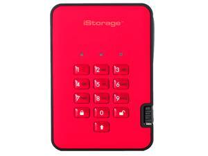 iStorage diskAshur2 HDD 4TB Red -  Secure portable hard drive - Password protected, dust and water resistant, portable, military grade hardware encryption USB 3.1 IS-DA2-256-4000-R