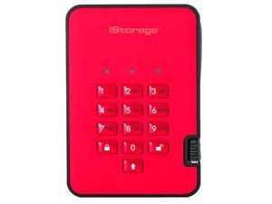 iStorage diskAshur2 HDD 1TB Red - Secure portable hard drive - Password protected, dust and water resistant, portable, military grade hardware encryption USB 3.1  IS-DA2-256-1000-R