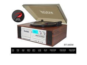 3 Speed 33 Encoding Vinyl & Radio & Cassette To-MP3 SD Slot 8-in-1 Boytone BT-24DJM Turntable with Bluetooth Connection FM USB Remote control. CD 78 Rpm Aux Cassette Player AM 45 