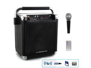 Trexonic Wireless Portable Party Speaker with USB Recording, FM Radio and amp; Microphone, Black Trexonic Wireless Portable Party Speaker with USB Recording, FM Radio and amp; Microphone, Black