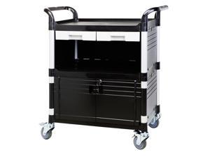 JaboEquip, Commercial Heavy Duty 3 Tier Utility Cart Service Cart Hospital cart Medical cart, for Lab Hospitality Medical Office, 606 lbs, JB-3KD1, Black