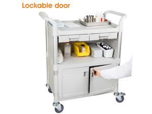 JaboEquip, 3 tier Hospital cart Medical cart with Lockable door and 2 ABS drawers Heavy Duty Utility Cart JBG-3KD1, white