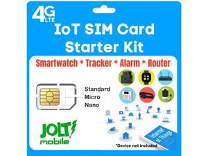 Jolt Mobile Universal SIM Card Starter Kit for SmartWatch GPS Trackers Security Alarm System & Other IoT Devices | Talk Text Data | 3 in 1 Simcard - Standard Micro Nano | No Contract | AT&T 4G LTE