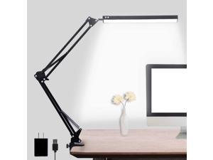 LED Desk Lamp, Argind Metal Swing Arm Lamp with Clamp, Dimmable Eye-Caring Architect Desk Light, 3 Color Modes 10 Brightness Levels, Memory Function Desk Lamps for Home Office, 10W Black
