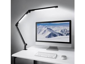 LED Desk Lamp with Clamp Dual Light Desk Lamp with Swing Arm Dimmable 4 Color Modes & 4 Brightness Table Lamp Eye-Caring Clip-on Lamp with Memory Function for Work Study Reading Office Home Studios