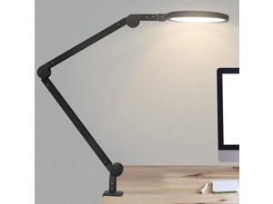 Niulight LED Desk Lamp with Clamp, 12W Eye Caring Swing Arm Lamps, Dimmable, 6 Color Modes Modern Architect Table Light with Memory, Timer Function for Study, Reading, Work, Task, Office