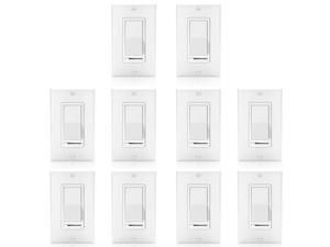 [10 Pack] BESTTEN Dimmer Light Switch, Universal Lighting Control, Single Pole or 3 Way, Compatible with LED Dimmable Lamp, CFL, Incandescent, Halogen Bulb, Decorative Wall Plate Included, White