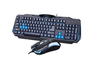 Black Blue LED Backilt Illuminated Ergonomics Gaming Keyboard and Mouse Set