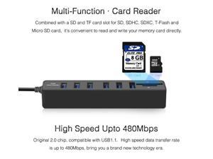 Multi USB 2.0 Hub USB Splitter High Speed 6 Ports with TF SD Card Reader Multi USB 2.0 Hub USB Splitter High Speed 6 Ports with TF SD Card Reader