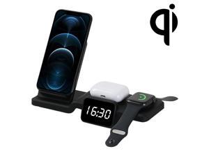 Multifunction Wireless Charger, C100 5 In 1 Clock Wireless Charger Charging Holder Stand Station For iPhone / Apple Watch / AirPods