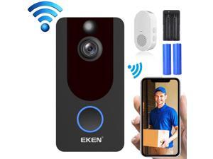 Video Doorbell Camera, EKEN V7 1080P Wireless WiFi Smart Video Doorbell, Support Motion Detection & Infrared Night Vision & Two-way Voice, Package 3: Doorbell + 2 x 18650 Batteries + Dual Sl
