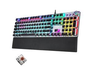 Gaming Keyboard, AULA F2088 108 Keys Mixed Light Plating Punk Mechanical Brown Switch Wired USB Gaming Keyboard with Metal Button