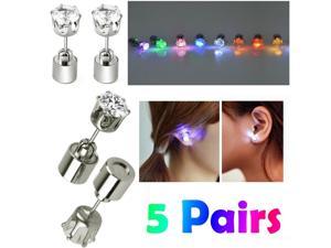 5 Pairs Changing Color Christmas Light Up LED Earrings Studs Flashing Blinking Earrings Dance Party Accessories Valentines Day Easter Gifts for Kids Him Her Men Women