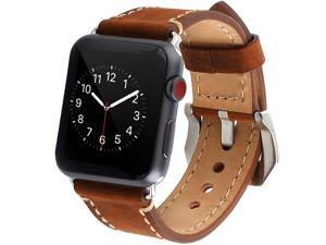 For Apple Watch Band 42mm Genuine Leather iWatch Bands Strap Vintage Brown with Stainless Metal Clasp for Apple Watch Series 3 Series 2 Series 1 Sport Edition Brown