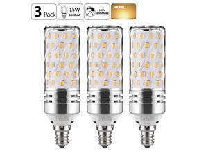 E12 LED Corn Bulbs 15W LED Candelabra Light Bulbs 120 Watt Equivalent, 1500lm, Warm White 3000K LED Chandelier Bulbs Decorative Candle Base E12 Non-Dimmable LED Lamp (3-Pack)