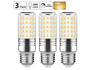 15W LED Cylindrical Bulb,E26 LED Candelabra Light Bulbs 120 Watt Equivalent,1500lm, Warm White 3000K LED Chandelier Bulbs, Non-Dimmable LED Lamp(3-Pack)
