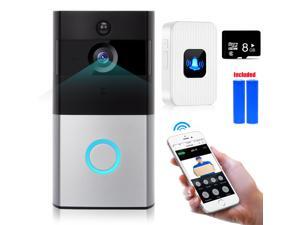 WIFI Video Doorbell Smart Doorbell 720P HD Security Camera with Chime 8G Memory Storage Real-Time Two-Way Talk and Video Night Vision PIR Motion Detection and App Control for IOS and Android