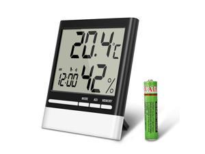 Temperature Hygrometer, Indoor Thermometers Humidity Monitor with LCD Display, Home Digital Dual Wall Alarm Clock with Day, Date - Battery Included