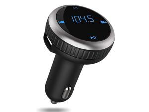 Bluetooth FM Transmitter Car Charger with Smart Locator 5V 2.1A USB Charging Port Wireless In-Car Radio Adapter Car Kit MP3 Player Hands-free Call for iPhone Samsung Smartphone Silver
