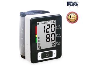 Wrist Blood Pressure Monitor, Digital BP Monitor with Memory Storage Intelligent LCD Display Automatically Measure Pulse Diastolic Systolic and Shows Hypertension Level