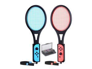 Tennis Racket for Nintendo Switch JoyCon Tendak Game Accessories for Mario Tennis Aces Game with 12 in 1 Game Card Case  2 Pack Black  Red
