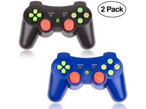 PS3 Controller Wireless 2 Packs Double Shock Gamepad for Playstation 3 Remotes Sixaxis Wireless PS3 Controller with Charging Cable  Blue and Black