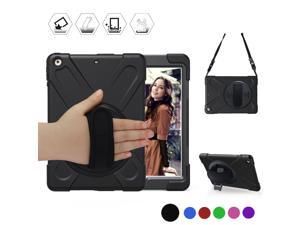 iPad Air 2 Case iPad Air 2 Cover Heavy Duty Protective Case With 360 Degree Stand Handle Hand Grip Shoulder Strap For Apple Tablet iPad Air 2nd Generation Shockproof Cover Model A1566 A1567 Shell