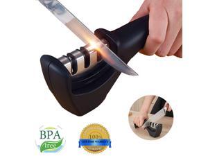 Werleo Knife Sharpener Professional Kitchen Knife Sharpener Set Steel Diamond 3 Stage Ceramic Coated Non-slip Base Chef Knife Sharpening Kit Easy to Control the Best Ideas for Women Black