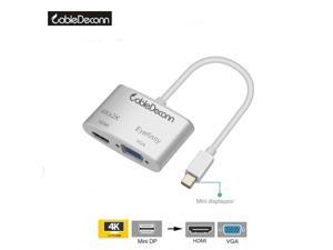 CableDeconn Mini DisplayPort Thunderbolt Adapter Cable to 4k*2k HDMI VGA 2 in 1 Aluminum for Mac MacBook Pro Air Microsoft Surface Pro