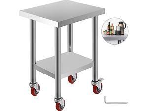VEVOR 24x18 Inch Stainless Steel Work Table 3 Stage Adjustable Shelf with 4 Red Wheels VEVOR 24x18 Inch Stainless Steel Work Table 3 Stage Adjustable Shelf with 4 Red Wheels
