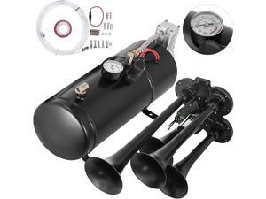 VEVOR 4 Trumpet Train Horns kit 150DB Super Loud with 120 PSI 12V Air Compressor 0.8 Gallon Air Horn Compressor Tank VEVOR 4 Trumpet Train Horns kit 150DB Super Loud with 120 PSI 12V Air Compressor 0.8 Gallon Air Horn Compressor Tank