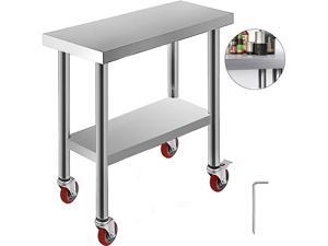 VEVOR 30x12x34 Inch Stainless Steel Work Table 3 Stage Adjustable Shelf with 4 Red Wheels VEVOR 30x12x34 Inch Stainless Steel Work Table 3 Stage Adjustable Shelf with 4 Red Wheels