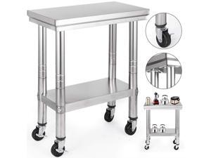 VEVOR 12x24 Inch Stainless Steel Work Table with Wheels Heavy Duty Work Table VEVOR 12x24 Inch Stainless Steel Work Table with Wheels Heavy Duty Work Table