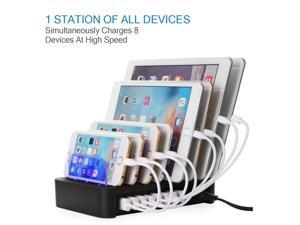 96W 8-Port USB Charging Station Detachable Multi USB Charging Dock Universal Desktop Tablet Phone Charging Station Stand Organizer for iPhone Samsung